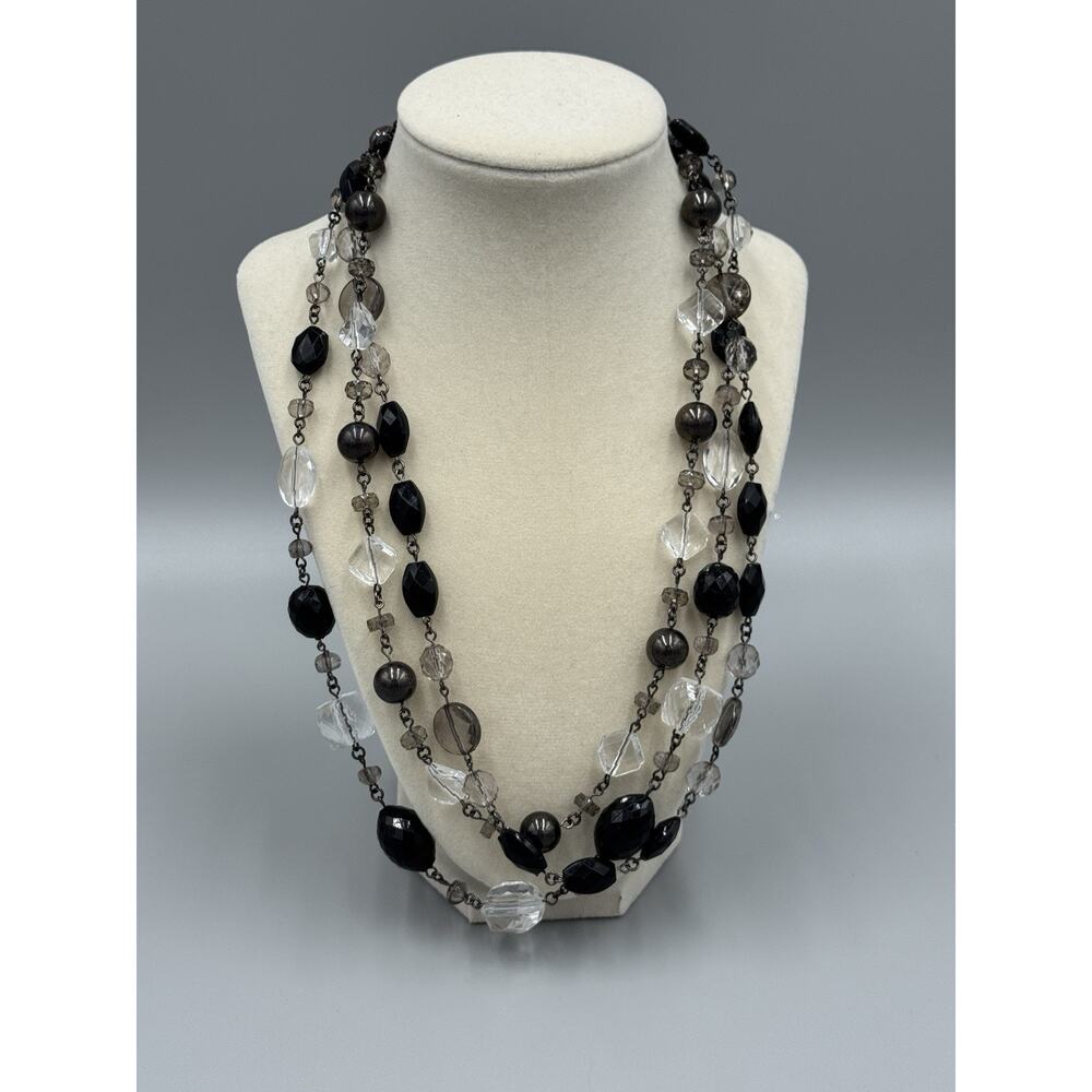 Beaded Clear Black Gray Bohemian Style Necklace Layered Costume Fashion Jewelry